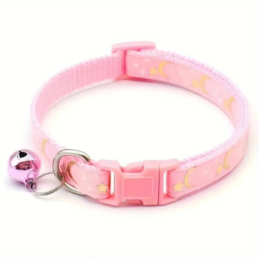 Sparkling Star & Moon Print Adjustable Cat Collar With Bell
